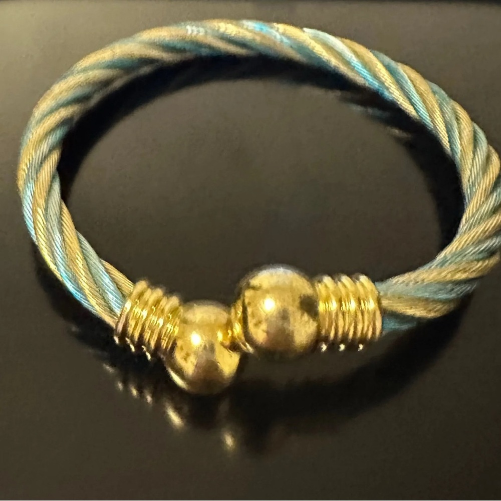 Twisted Stainless steel  bracelet gold  toned polished gold balls on ends